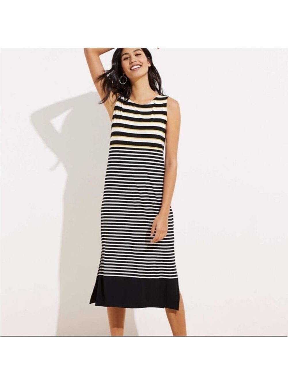LOFT twist back stripe midi maxi jersey dress sleeveless stretchy Sz L
